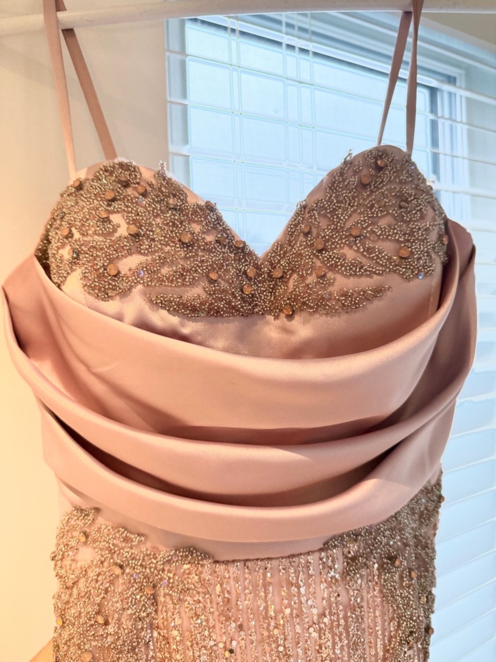 Rose Beaded Draped Evening Dress